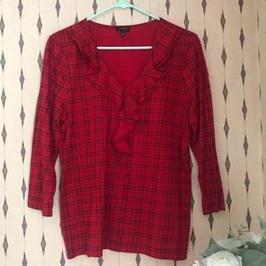 3/$20Talbots Red Plaid Cotton/Modal 3/4 Sleeve Top